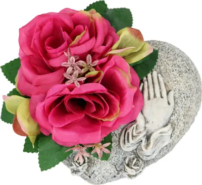 Produktbild von Gesteck aus Kunst-Rosen auf Herz Grabaufleger Rose Grabdeko Friedhofdeko Allerhe