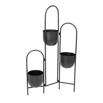 Produktbild von Blumenständer Pflanzenständer Pflanzenhalter Pflanzentreppe Blumenregal FLOERO Metall Blumenbeet schwarz 49x14x80 cm HOMLA