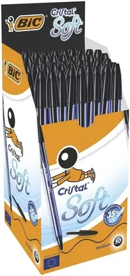 Obrázek produktu pro BIC Cristal Soft, Spona, Kuličkové pero, Černá, 50 kusů, Střední