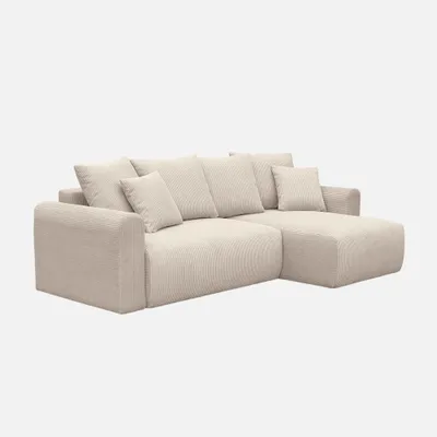Immagine prodotto di Divano letto angolare reversibile in velluto a coste, 3 posti, Beige grigio