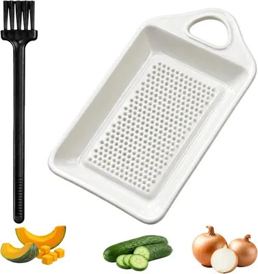 Produktbild von Keramische Tellerreibe mit geschmackstraler Oberfläche für Ingwer, Knoblauch und Gemüse, weiße Reibeteller für asiatische Gerichte und Salate