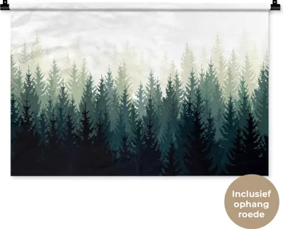 Produktbild von MuchoWow® Wandteppich Wandbehang Wald - Bäume - Illustration 90x60 cm Tapisserie Dekoration Wandtuch - Wandskulpturen - Bildteppich