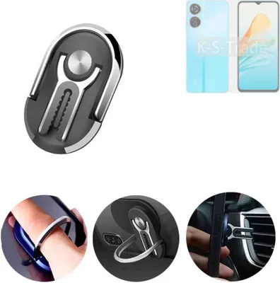 Produktbild von K-S-Trade 3in1 Smartphone-Ring Handy-Ring kompatibel mit ZTE Axon 40 Lite Fingerhalterung  Handyring Tischständer Lüftungsgitter-Halterung Tisch
