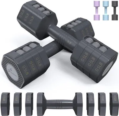 Image de Ensemble d'haltères courts réglables de 1 paire 0,9 - 4,5 kg - haltères de musculation avec poids