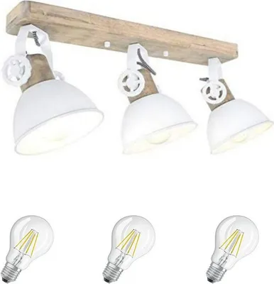 Produktbild von STEINHAUER 2133W Strahler Deckenlampe Vintage Industrie Lampe Wandleuchte 3fl inkl. 7 Watt Filament Edison Vintage Led Lampe Holz Metall