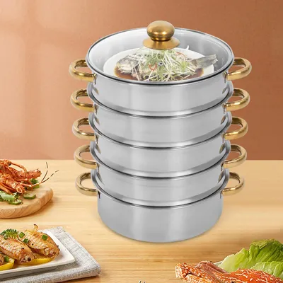 Produktbild von Edelstahl Dampfgarer Topf - Doppelkessel - 5-stöckiger Steamer - 28 cm - Für Reis und Gemüse