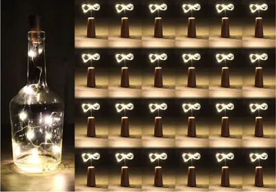 Produktbild von com-four® 24x LED-Flaschen-Licht - Korken-Lichterkette für innen, für leere Wein- und Sektflaschen - Mini-LED-Lichter mit Batteriebetrieb - Stimmungslicht in warm-weiß - Flaschenlichter