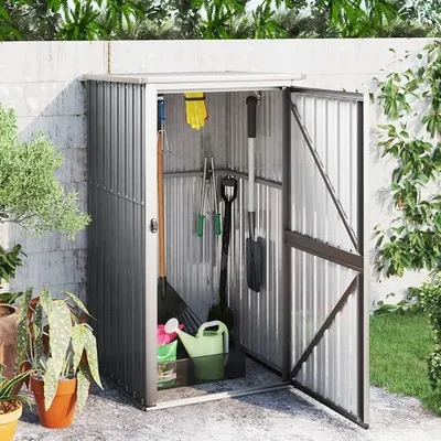 Produktbild von Gerätehaus 88x89x161 cm Wand-Geräteschuppen Gartenschrank Wetterfest Geräteschuppen Gartenhaus Metall Fahrradunterstand Holzlager Hütte Grau