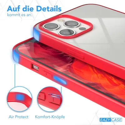Produktbild von EAZY CASE Clear Hybrid Bumper Hülle für Apple iPhone 12 Pro Max, Handyhülle stoßfest mit Kameraschutz, Handycase dünn in Rot