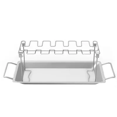 Produktbild von Edelstahl Hähnchenkeulen-Grillgestell, klappbarer 14-Slot Hähnchenhalter mit Auffangschale für BBQ, Grillen und Braten, 46 x 11,5 cm