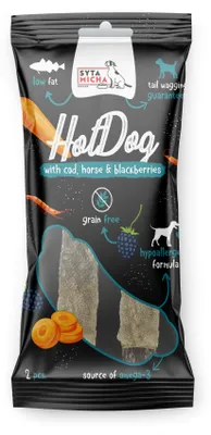 Obrázek produktu pro Hotdog Koňské maso s ostružinami v tresčí kůži 2 ks