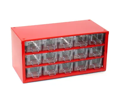 Image de MARS Magasin pour petites pièces avec 15 petits tiroirs Boîtier métallique | HxLxP 14,7x30,6x15,5cm | Rouge