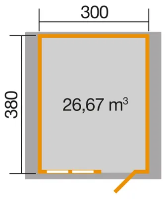 Produktbild von WEKA 139.3038.00.00 Premium Gartenhaus/Blockbohlenhaus Neckerau 1 mit Vordach (20 cm)/Einzeltür/Doppelfenster ; Größe: 3 ; Farbgebung: Naturbelassen ; Wandstärke: 45 mm ; Maße (LxBxH): 380 cm x 300 cm x 262 cm ; Seitenwandhöhe: 210 cm