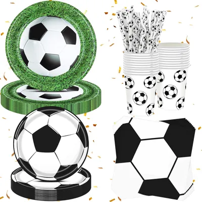 Fußball-Partygeschirr-Set, 100-teilig, Pappteller, Becher, Servietten
