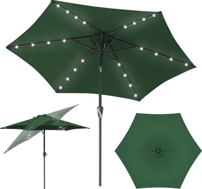 Zdjęcie produktu dla TolleTour Parasol ogrodowy Ø2,7 m, filtr UV40+, zasilany energią słoneczną, oświetlenie LED w 4 kolorach, z korbką, zielony