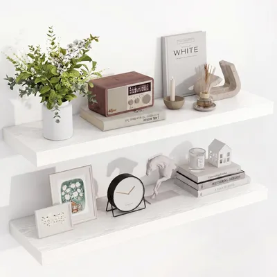 Immagine prodotto di Mensole a parete in legno, profondità 90 cm, larghezza 23,5 cm, colore bianco, set da 2