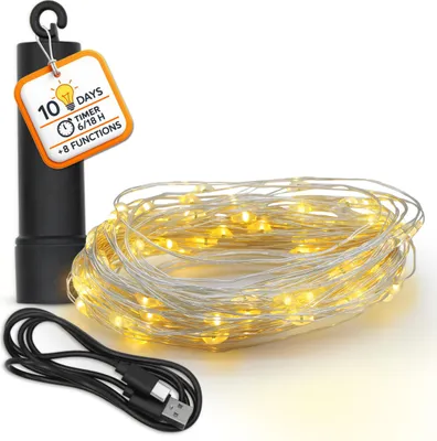 Produktbild von 3.12 Draht Lichterkette wieder aufladbar warmweiß mit Timer - 100 LED / 9,9m - Micro twinkle (100 LED / Draht)