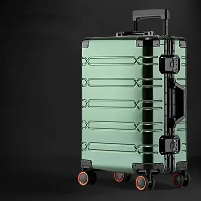 Produktbild von Reisekoffer mit Rollen - Handgepäckkoffer 50 cm - Aluminium-Magnesium Legierung - Vier Rollen Spinner - Integriertes Schloss - Dunkelgrün