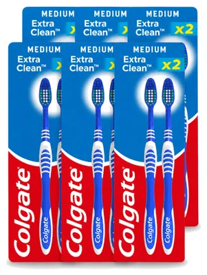 Image de 6 brosses à dents Colgate Extra Clean - Tête moyenne - Pack économique - 6 pièces