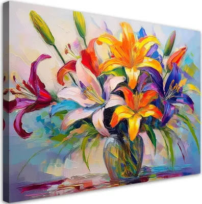Image de Toile Fleurs Lys Bouquet 120x80 Feeby Image colorée pour le mur, prête à être accrochée