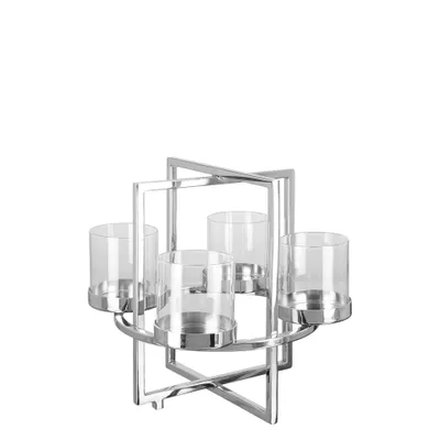 Produktbild von Fink NORMAN, Leuchter, 4-flammig, Kranz, Glas, Edelstahl, vernickelt, glatt, silberfarben, H. 28 cm, D. 32 cm 143040