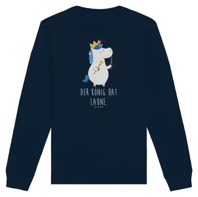 Produktbild von Mr. & Mrs. Panda Baumwoll Pullover Einhorn König mit Schwert Größe XXL - French Navy - Geschenk, Unicorn, Sweater, Sweatshirt, Ritter, Mittelalter, Pulli, Einhörner, Bio