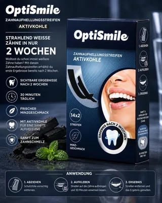 Produktbild von Aktivkohle Zahnaufhellungsstreifen OptiSmile