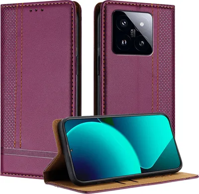 Obrázek produktu pro Pouzdro pro Xiaomi 14 Pro kožené flipové pouzdro s funkcí stojánku Fialová