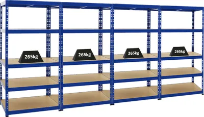 Produktbild von Mega Deal | 4x Schwerlastregal Tiger | HxBxT 180x90x60 cm | Fachlast 265kg | Blau