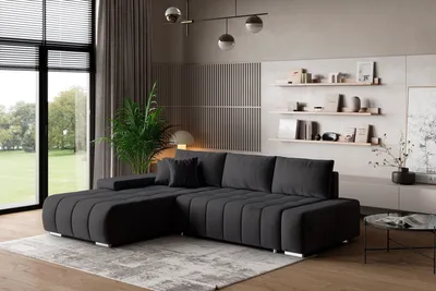 Produktbild von Masseno Ecksofa ALESE L-S mit Schlaffunktion L-Form, Sofa mit Bettkasten, Wohnzimmersofa, Couch, Soffa, Bettsofa, Couchgarnitur- Schwarz, MONOLITH 95