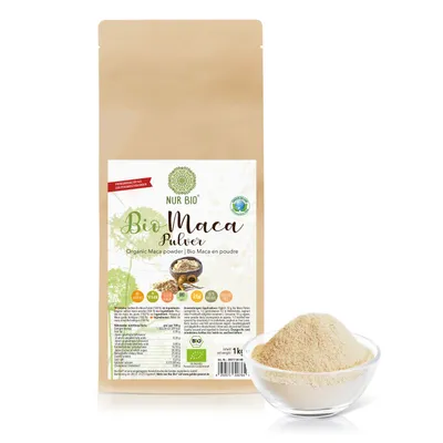 Produktbild von NurBio® Maca Pulver BIO 1 kg Macapulver gelb aus Peru, abgefüllt in Deutschland, naturrein, Rohkost ohne Zusätze, DE-ÖKO-003