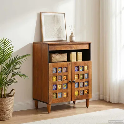 Produktbild von vidaXL Sideboard mit Speicher Walnuss 60 x 33 x 75 cm Massivholz Mango