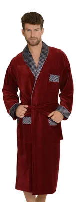 Produktbild von FOREX Lingerie edler und hochwertiger Herren Baumwoll-Bademantel im tollen Design, M, Bordeaux