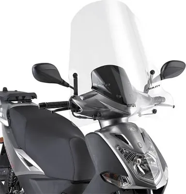 Zdjęcie produktu dla Przezroczysta szyba przednia GIVI o wymiarach 66x64 cm, przeznaczona do skuterów KYMCO Agility 50