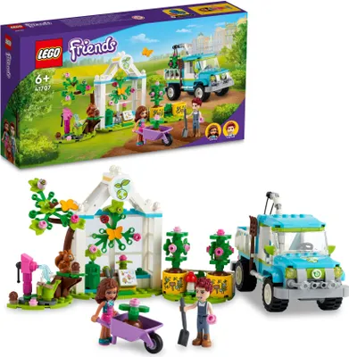 Produktbild von LEGO 41707 Friends Baumpflanzungsfahrzeug, Blumengarten-Spielzeug mit Spielzeugauto und Tierfiguren, Set als Geschenk für Kindergeburtstag