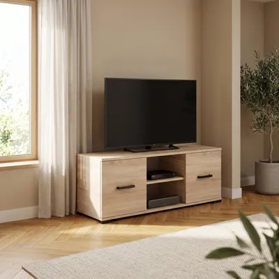 Produktbild von Masseno TV-Schrank ALBANO 122 cm Fernsehschrank mit 2 Türen TV-Lowboard für Wohnzimmer Modern 122x40x44 cm Eiche Artisan