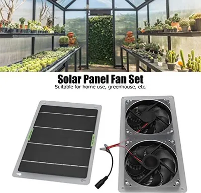Produktbild von Asixxsix Solar Panel Fan Kit, 100 W 12 V Wasserdichter tragbarer Dual-Abluftventilator Solarbetriebener Dual-Lüfter für kleine Hühnerställe,