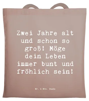 Produktbild von Mr. & Mrs. Panda Shopping Tasche Spruch 2. Geburtstag - Braun Pastell - Geschenk, zweiter, Geburtstagsgeschenk, Einkaufstasche, Kindergeburtstag, Tote Bag, zwei Jahre alt