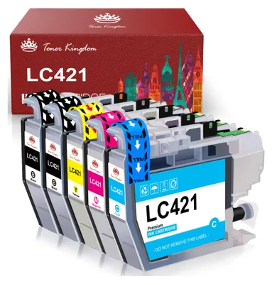 A set of printer ink cartridges and their packaging.