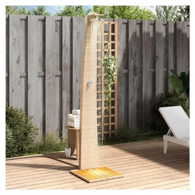 Produktbild von Gartendusche aus Poly Rattan mit Holzboden, beige, 55x60x224 cm