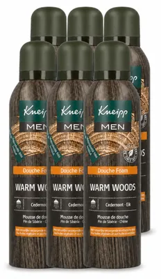 Imagen del producto de 6 unidades de espuma de ducha para hombre Kneipp, línea Warm Woods, 200 ml cada una. Paquete económico