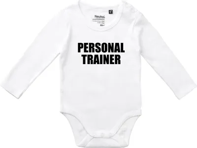 Produktbild von Huuraa Baby Body Personal Trainer Training 80 White  Baumwolle Fairtrade Langarmbody Geschenkidee