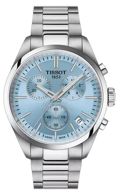 Image de Montre pour homme Tissot PR 100, diamètre 40 mm, référence 150.417.11.351.00, couleur argentée / bleu clair