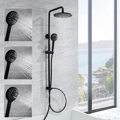 Produktbild von CECIPA Duschset Schwarz Duschsystem Regenduschset ohne Armatur,mit 22cm Kopfbrause Rund und 3 Modus Duschkopf Handbrause,Höhenverstellbar Duschstange Regendusche für Badzimmer