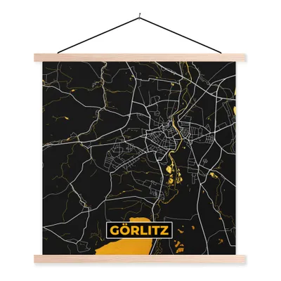 Produktbild von MuchoWow® Textilposter Deutschland - Schwarz und Gold - Görlitz - Stadtplan - Karte 120x120 cm mit holzfarbenen Rahmen - Textil-Poster