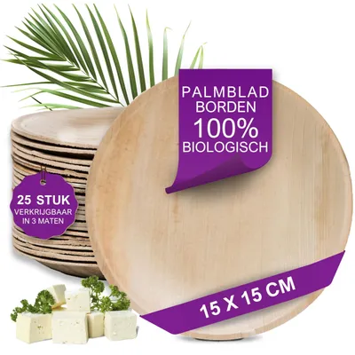 Produktbild von Palmblatt Teller - Kompostierbar 15cm - Einweg Teller - Umweltfreundliches Geschirr - Elegantes Design - Leicht und Langlebig - Einweggeschirr