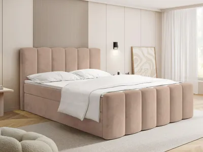 Produktbild von Boxspringbett mit Bettkasten – Polsterbett 140 x 200 cm mit H4 7-Zonen-Taschenfederkernmatratze & 5 cm Komfort-Topper – Stauraumbett mit hohem Kopfteil – Dunkelbeige Samt