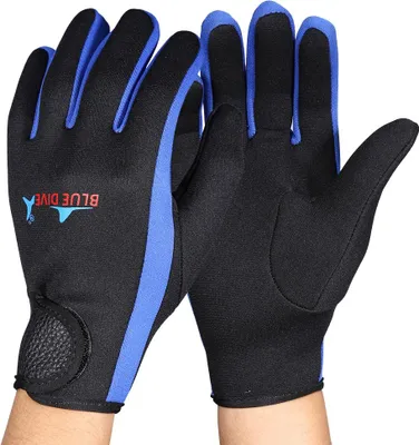 Produktbild von 1 Paar Set Tauchen Neopren Schnorcheln Surfen Wassersport Rutschfeste Neoprenanzug-Handschuhe Schwarz Blau L