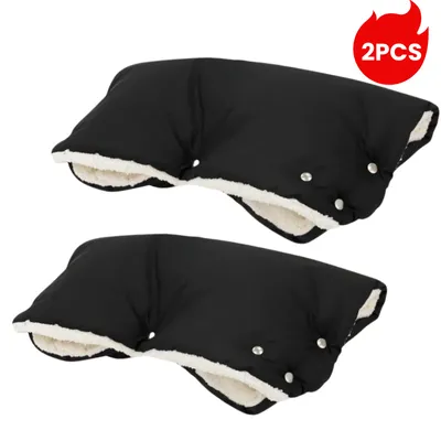 Produktbild von 2pcs Kinderwagen Muff Handwärmer Wasserdicht Baby Stroller Hand muff Mit Fleece Winddicht Radanhänger für Winter Schwarz