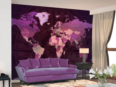 Produktbild von Vlies Fototapete Weltkarte 400x280 cm Tapeten Wandtapete XXL Karte Landkarte Geographie violett k-A-0273-a-a